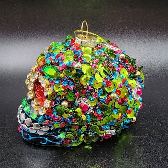 Sugar Skull Ornament Pier 1 Rhinestone Beaded Sequins Retired Halloween Black - Picture 6 of 10